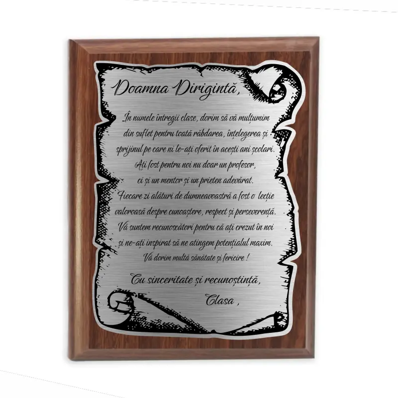 Doamna diriginta, placheta lemn personalizata prin gravura
